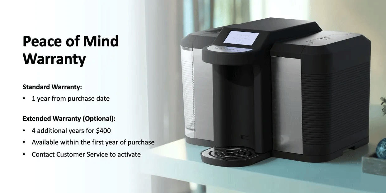 Peace of Mind Warranty.  Standard warranty:  1 year from the purchase date.  Extended warranty: 4 additional years for $400.